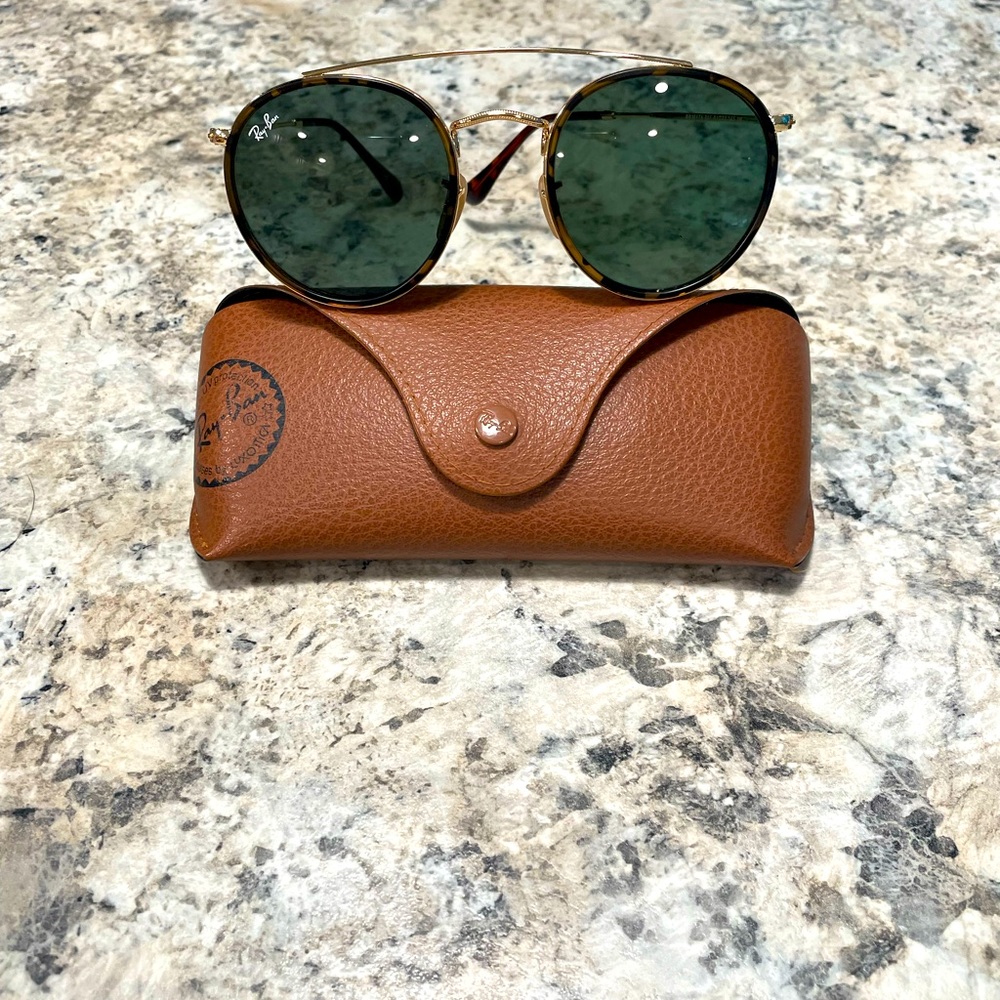 Ray-Ban Sunglasses RB3647N Round Double Bridge Gold Frame Green Lens Unisex 51mm